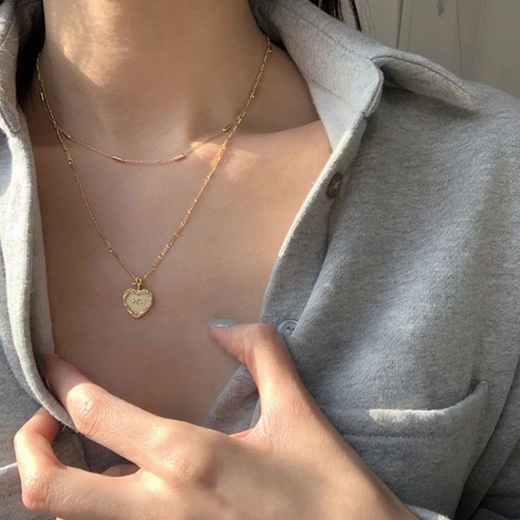 Vermeil Double layered heart charm gold necklace silver - Picture 7 of 9